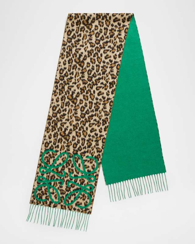 Anagram Leopard-Print Cashmere Scarf
